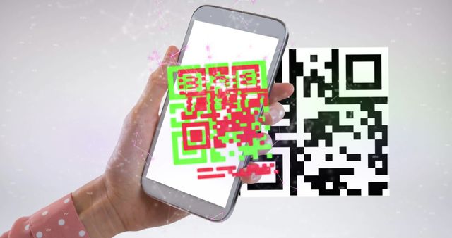 Composition of data processing and qr code over caucasian man with smartphone. Global online security, digital interface, computing and data processing concept digitally generated image.