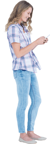 Transparent View of Young Woman Texting on Smartphone in Casual Attire