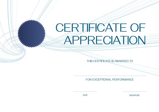 Certificate of Appreciation Template with Blue Curvy Design Elements - Download Free Stock Templates Pikwizard.com