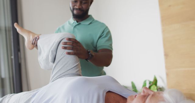 Physical Therapist Assisting Elderly Woman with Leg Exercises Indoors - Download Free Stock Images Pikwizard.com