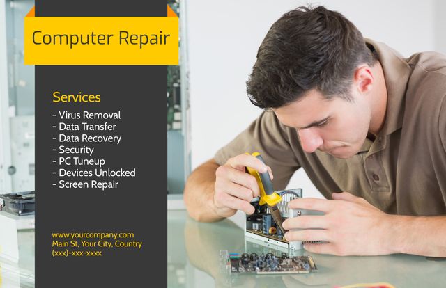 Expert Technician Repairing Hardware in Professional IT Service Ad - Download Free Stock Templates Pikwizard.com