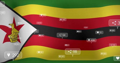 Zimbabwean Flag with Social Media Notifications on Transparent Background