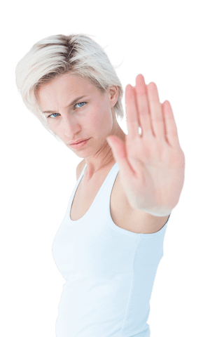 blonde woman showing stop gesture on transparent background - Download Free Stock Videos Pikwizard.com