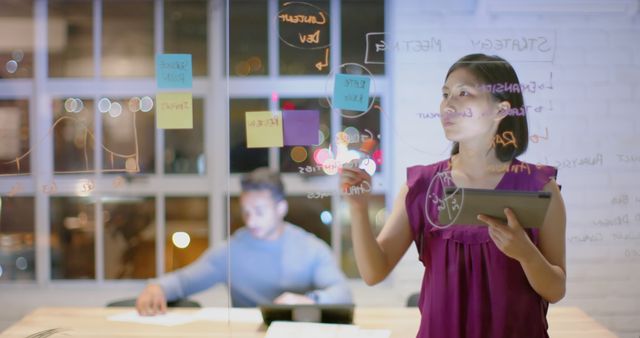 Businesswoman Planning Strategy on Transparent Board in Modern Office - Download Free Stock Images Pikwizard.com