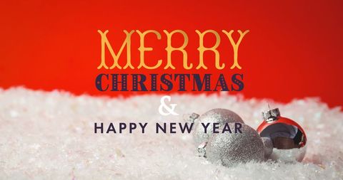 Festive Christmas and New Year Greeting Over Red Background