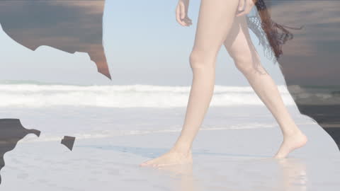 Beach Stroll Overlaid with Statistics Infographic Animation