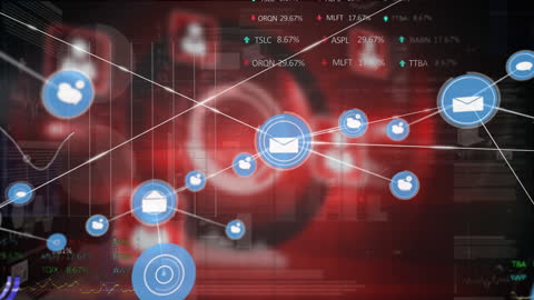 Digital Network Icons and Stock Market Data Visualization
