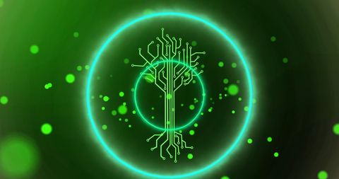 Futuristic Green Circuit Tree with Neon Glow in Digital Space - Download Free Stock Images Pikwizard.com