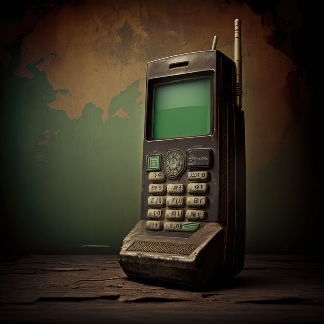 Vintage Mobile Phone with Large Antenna on Wooden Surface - Download Free Stock Images Pikwizard.com