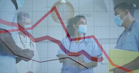 Medical Professionals Analyzing Health Data Trends on Transparent Graph