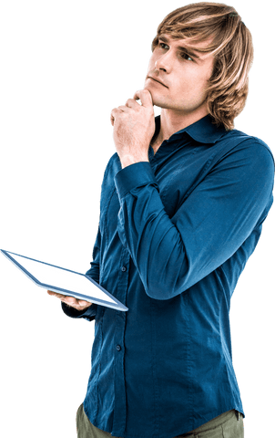 Thoughtful Hipster Businessman Holding Tablet Transparent Background - Download Free Stock Videos Pikwizard.com