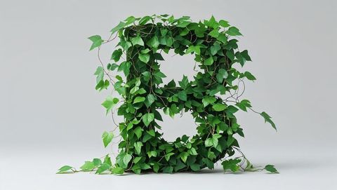 Ivy-covered sculptural letter b on grey background