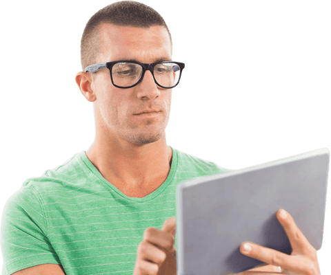 Focused Man with Glasses Using Tablet Transparent Background - Download Free Stock Videos Pikwizard.com