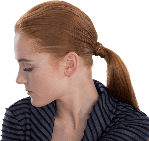 Transparent Yog Pose with Relaxed Businesswoman with Red Hair