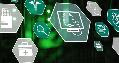 Digital Healthcare Icons on Green Technology Background