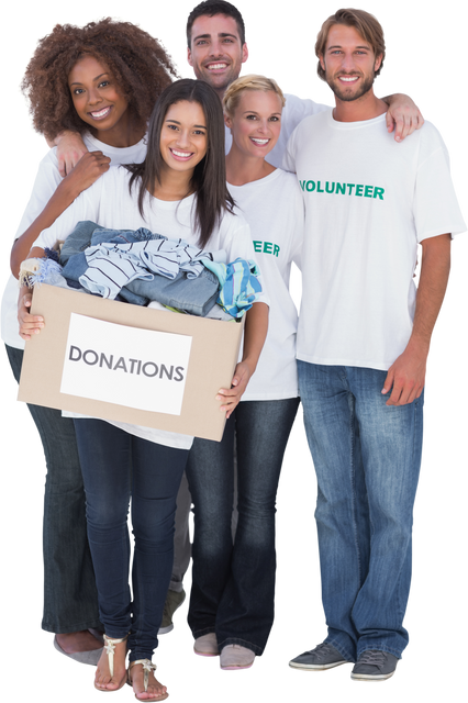 Group of Happy Volunteers Holding Donation Box Against Transparent Background - Download Free Stock Videos Pikwizard.com