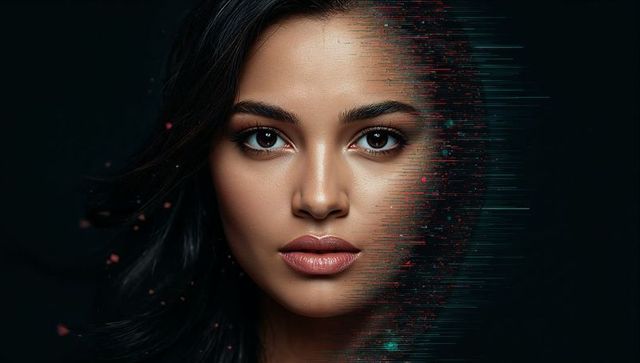 Futuristic Portrait: Digital Glitch and Pixel Transformation