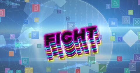 Colorful Fight Text with Digital Communication Icons - Download Free Stock Images Pikwizard.com