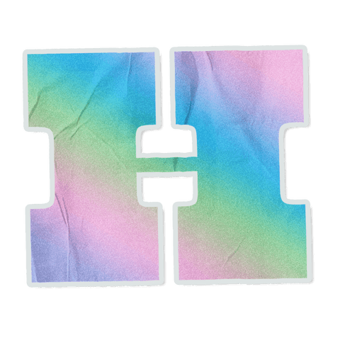Transparent pastel gradient letter h sticker cutout with white outline and crease texture