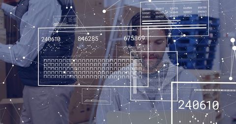 Digital transformation business analytics interface in modern office
