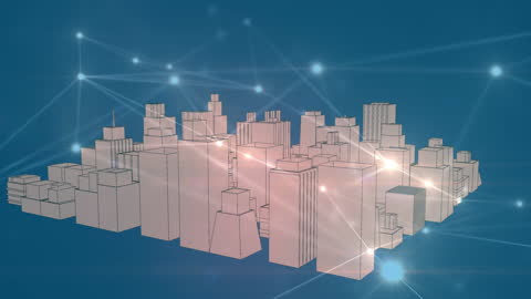 Digital Cityscape with Network Connections Conceptual Artwork