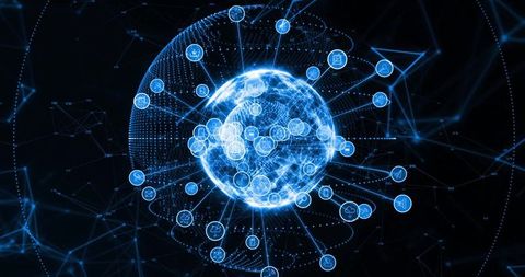 Glowing Digital Interface with Media Icons Orbiting the Globe - Download Free Stock Images Pikwizard.com