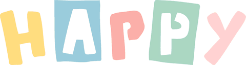 Colorful playful happy letters on transparent background