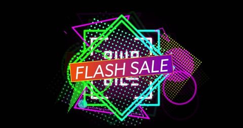 Neon flash sale banner with futuristic geometric design