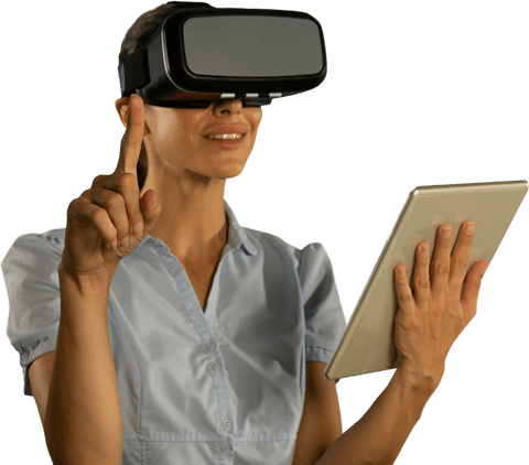 Transparent Woman Using Virtual Reality with Tablet in Hand - Download Free Stock Videos Pikwizard.com