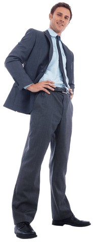 Confident Businessman in Suit with Hands on Hips, Transparent Background