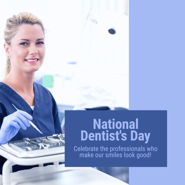 National Dentist's Day Celebration with Caucasian Female Dentist Smiling - Download Free Stock Templates Pikwizard.com