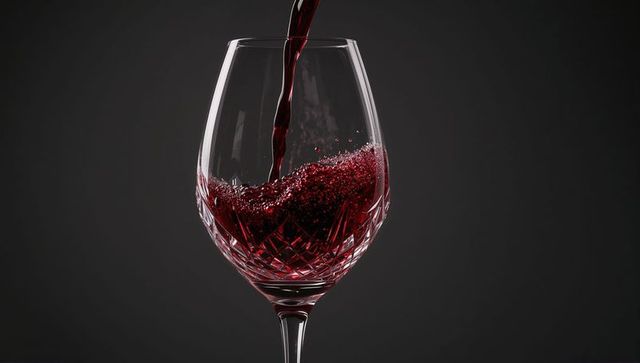 Pouring Red Wine into Cut Crystal Glass with Refined Elegance