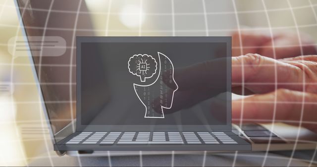 AI Technology Concept with Human Brain Outline on Laptop Screen - Download Free Stock Images Pikwizard.com