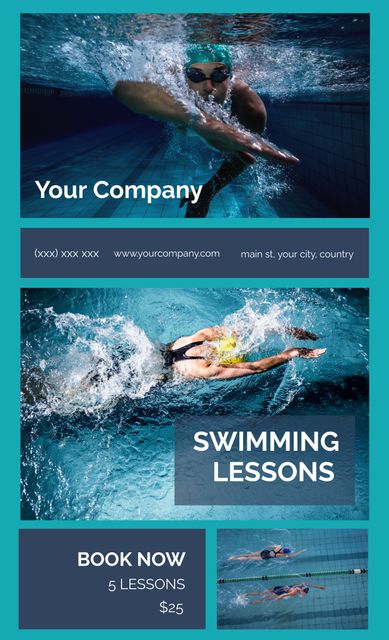 Energetic Swim Lessons Promotion with Dynamic Athletic Imagery - Download Free Stock Templates Pikwizard.com