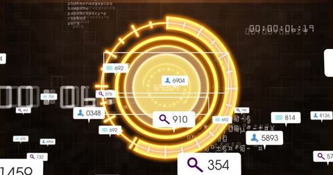 Digital interface with data processing elements and media icons