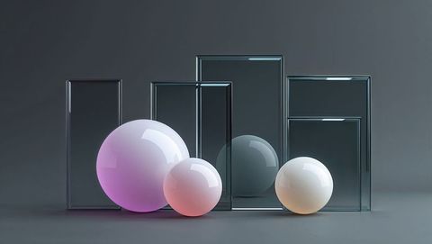 Abstract glass panels and gradient spheres arrangement for website designs