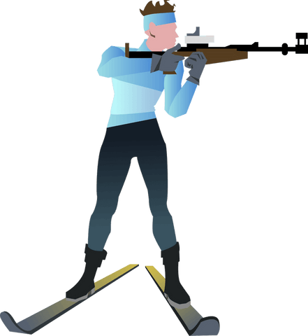 Biathlete Aiming Rifle on Yellow Skis in Transparent Background Art