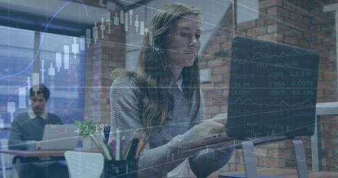Business Charts Overlayed on Woman Analyzing Data in Modern Office - Download Free Stock Images Pikwizard.com
