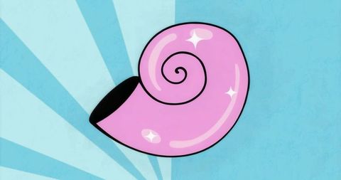Pink spiral shell with glossy finish against blue backdrop