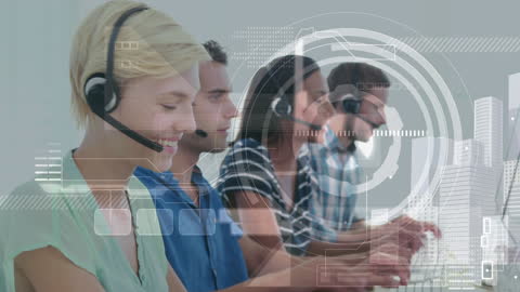 Diverse Customer Support Team Collaborating in Data-Driven Environment