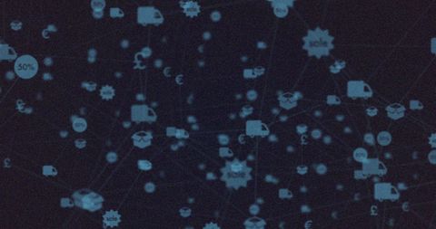 Digital Network Shopping Icons Connecting in Virtual Space