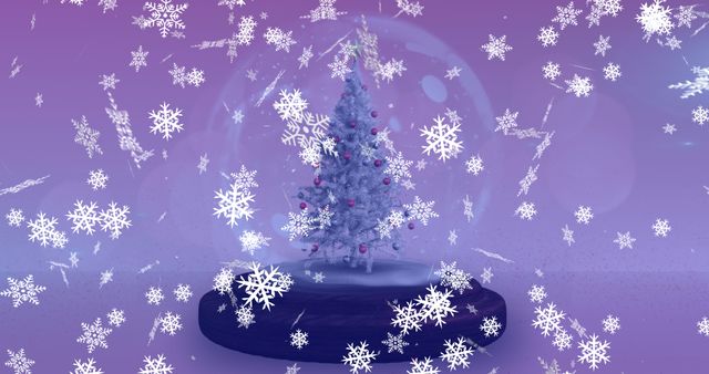 Snow Globed Christmas Tree Amidst Snowflakes - Download Free Stock Images Pikwizard.com