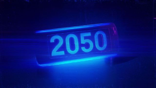 Glowing 2050 Neon Panel Tilting in Cyber Space with Cyan Magenta Scanlines and Glitch