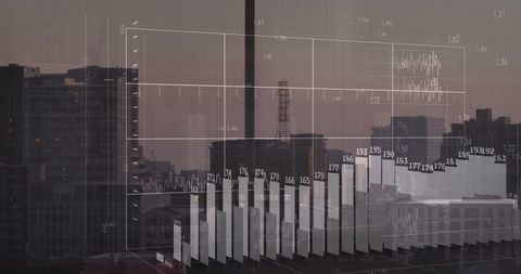 Financial Data Overlay on Urban Cityscape at Dusk - Download Free Stock Images Pikwizard.com