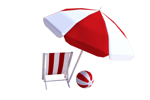 Summer beach set with red and white parasol on transparent background
