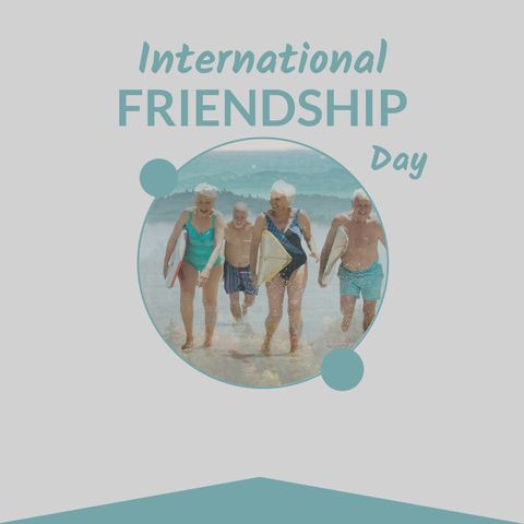 Senior friends celebrating international friendship day at beach