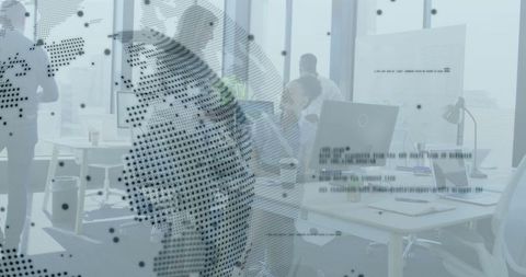 Business Professionals Collaborating with Global Technology Interface