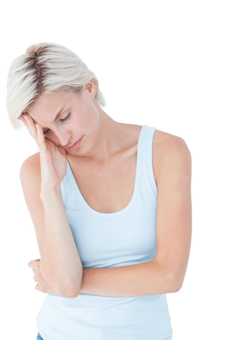 transparent upset woman touching temple in stress - Download Free Stock Videos Pikwizard.com