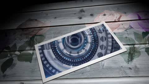 Futuristic Digital Scanning Interface on Wooden Surface