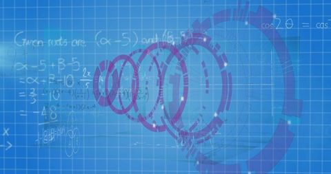 Futuristic interface with hud elements and mathematical equations